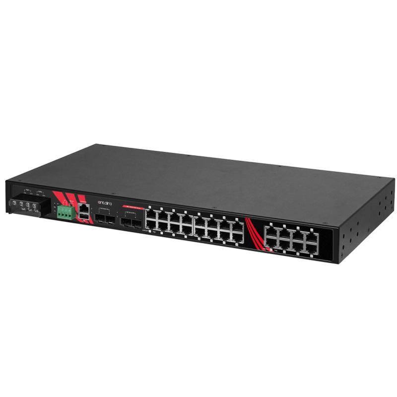 28-Port Industrial Managed PoE+ Switch, 4 x SFP+, erw. Temperaturbereich